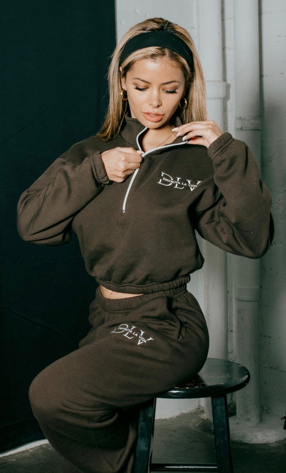 Crop Half Zip | Coffee